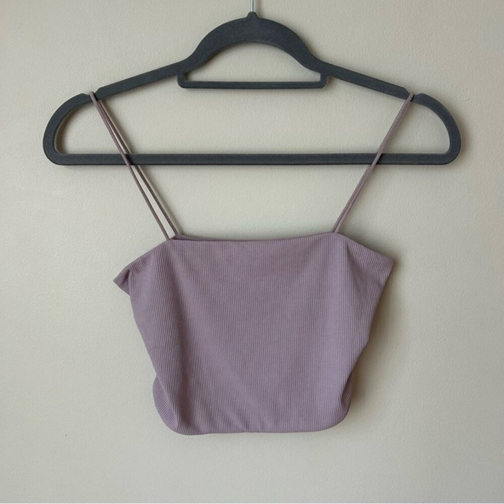 Lavender Ribbed Spaghetti Strap Crop Top - Picture 4 of 8
